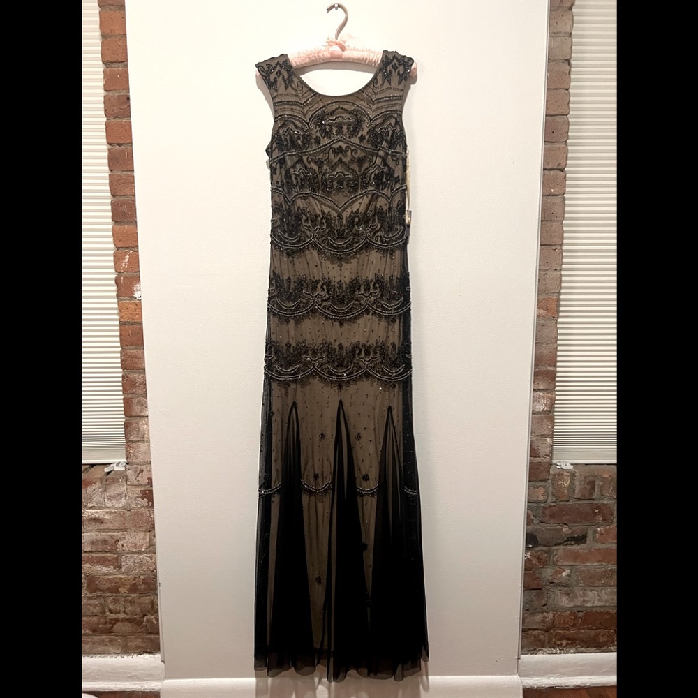 Adrianna Pappell Long Beaded Black Dress